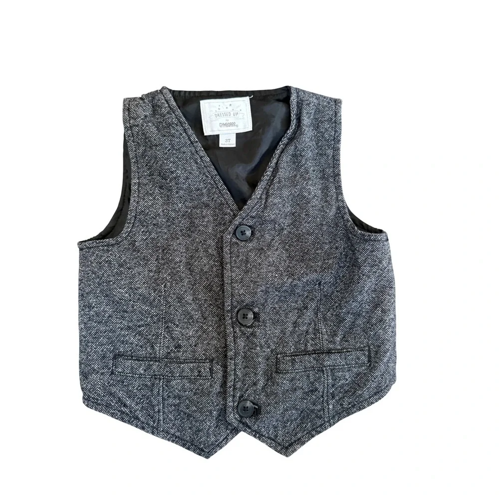 Gymboree Dressed Up Boys Tweed Vest Size 3T Formal Dressy Button Front‎ Gray